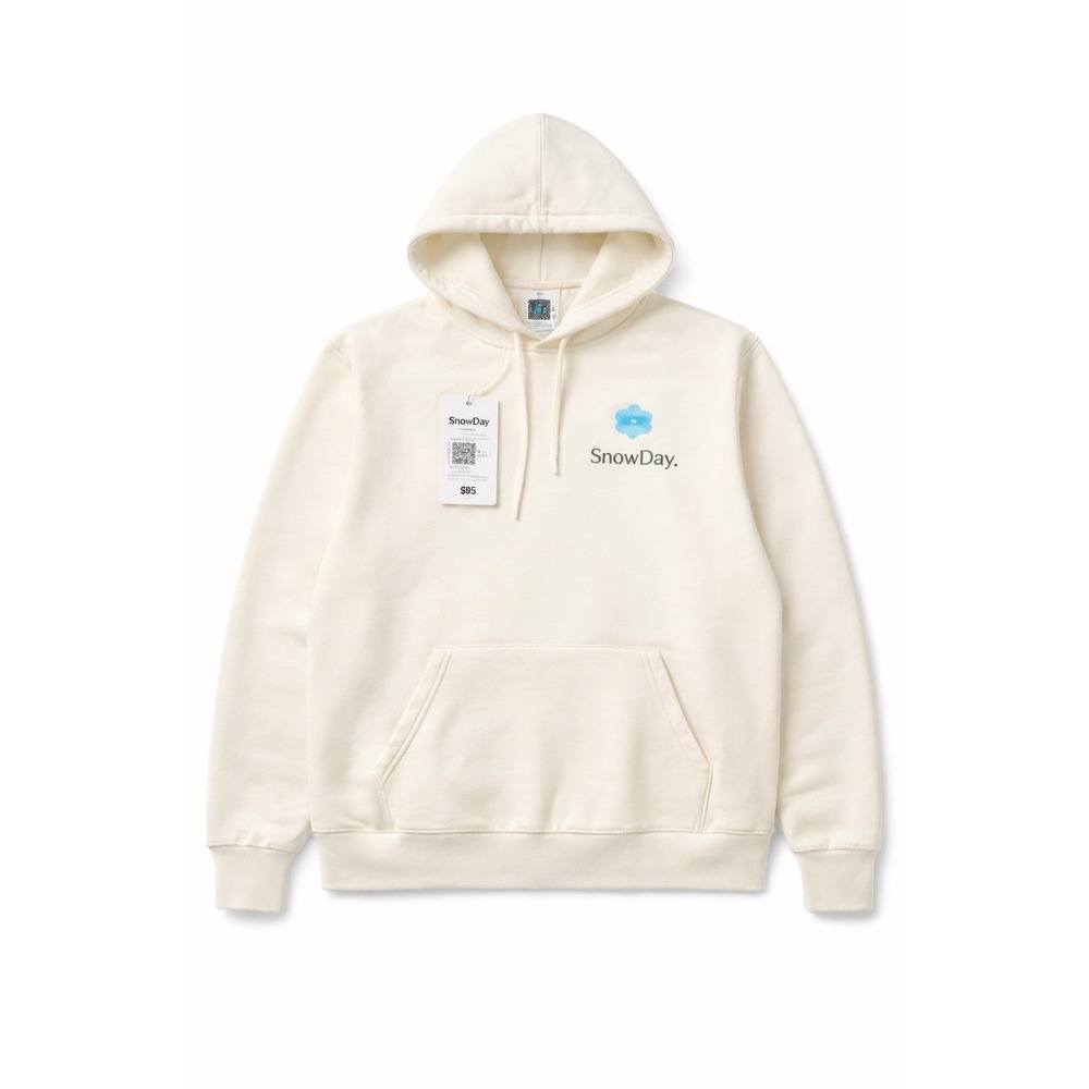 SnowDay Hoodie Off White Logo Pullover Size Large Heavy Cotton Streetwear NWT